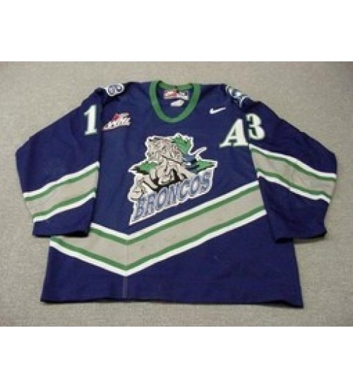 Custom WHL Swift Current Broncos 01 02 Nathan Smith Road Hockey Jersey Blue